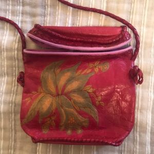 Pink floral leather Brazilian bucket style bag